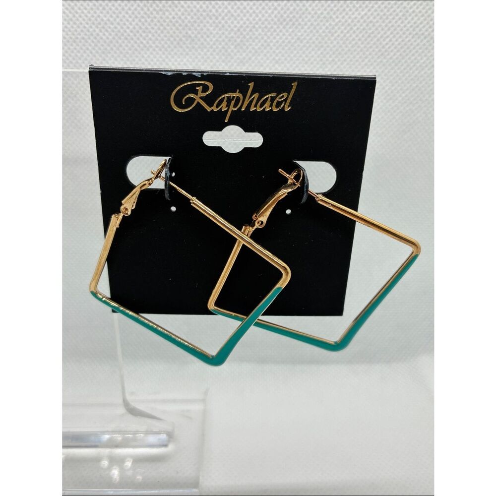 3For$20 Raphael Gold & Teal Square Hoop Earrings
